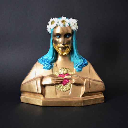 Virgin of Guadalupe magenta and gold statuette