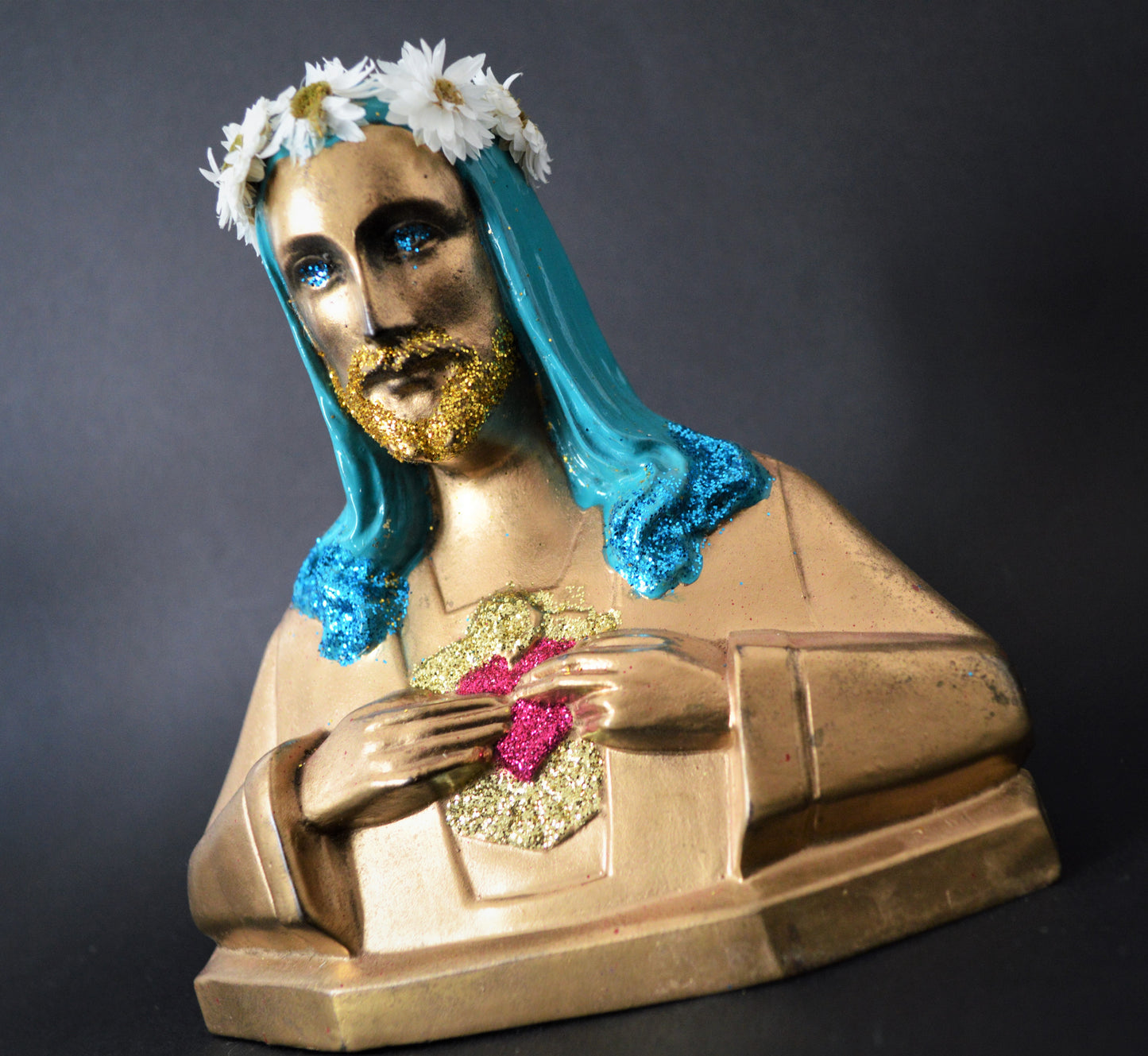 Virgin of Guadalupe magenta and gold statuette