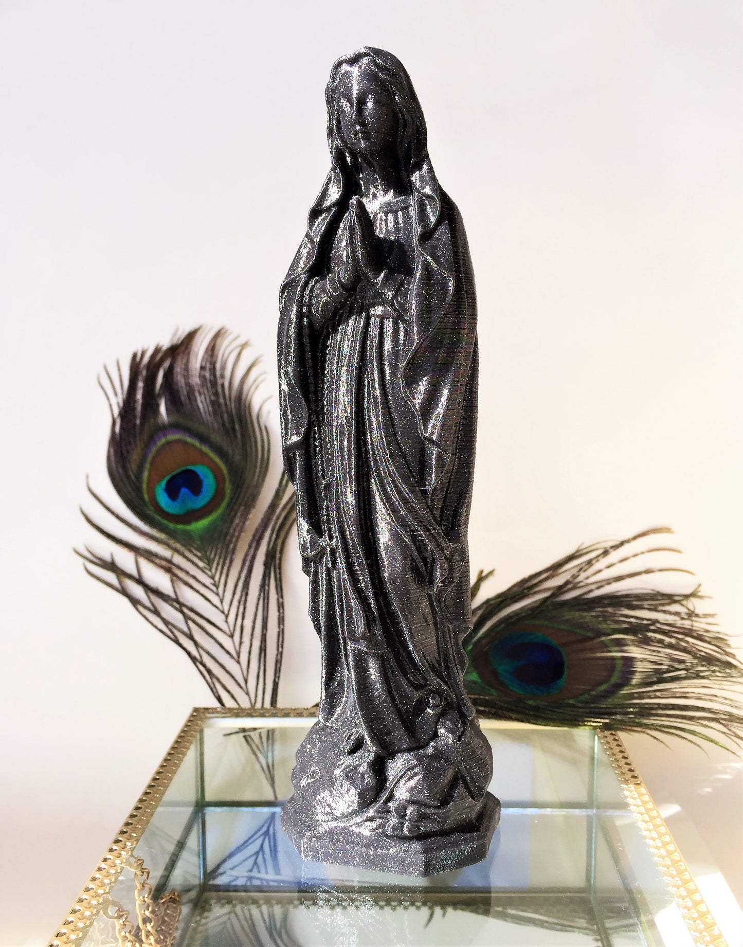 Pastel green Virgin Mary statuette